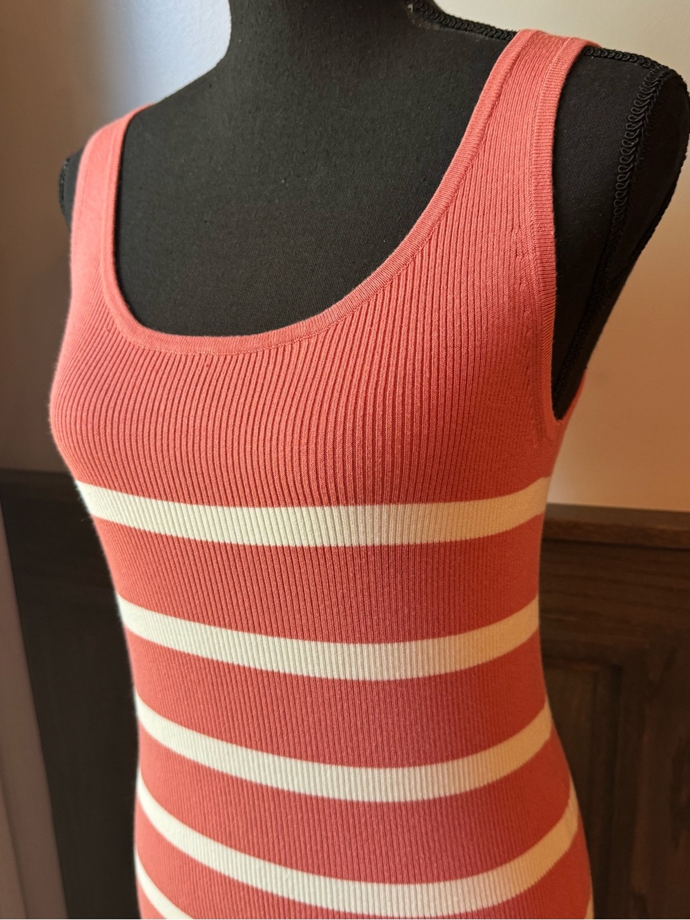 Time and Tru Coral and Cream Striped Knit Maxi Dress with Cardigan small Euc - Picture 8 of 10